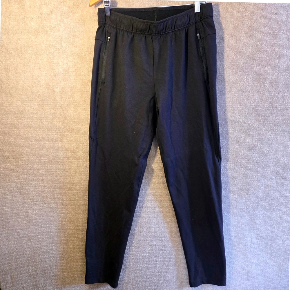 Athletic Works Men Black Tapered Joggers Track Pants Size M 32-34 Zipper Pockets